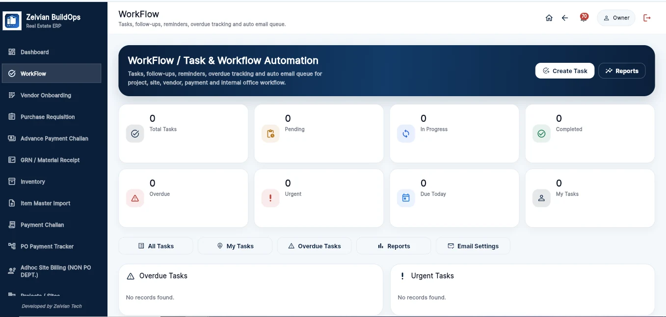Zelvian BuildOps — Task & Workflow Automation actual interface screenshot